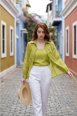 Sprint Yellow Thread Work Floral Motifs Womens Shirt