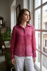 Rose Bloom Womens Shirt - Floral Embroidery Glow Edition