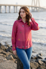 Rose Bloom Womens Shirt - Floral Embroidery Glow Edition