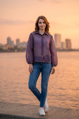 PetalPop Purple Womens Shirt – Minimal Embroidery, Maximum Style