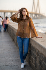 Brown Petal Pop Embroidered Shirt – Soft, Sheer And Stylish