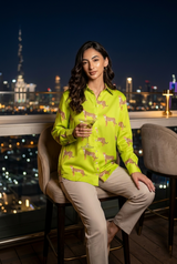 Lime Green Leopard Printed Shirt For Women