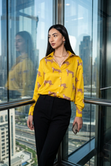 Golden Yellow Leopard Printed Shirt For Women