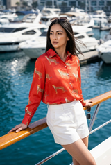 Red Leopard Printed Shirt For Women