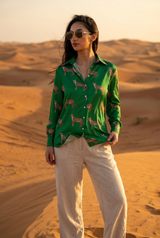 Green Leopard Printed Shirt For Women