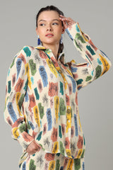 Exclusive Abstract Floral Pleated Shirt For Women