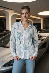 Exclusive Creamy Leafage Pleated Shirt For Women