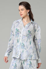Exclusive Creamy Leafage Pleated Shirt For Women
