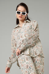 Seamless Floral Pleated Shirt For Women