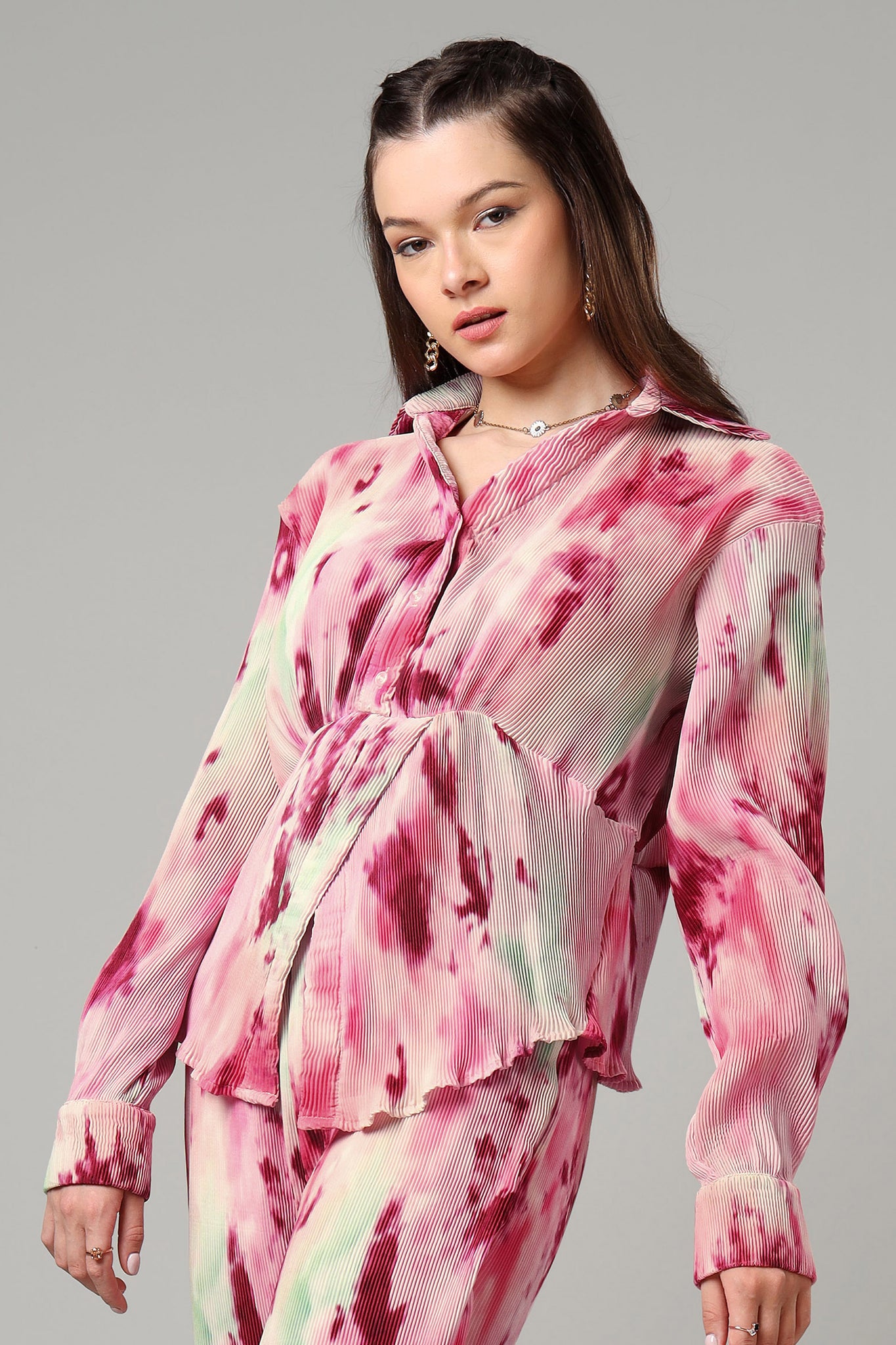 TIe And Dye Pleated Shirt Top For Women