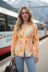Tye And Dye Pleated Shirt Top For Women