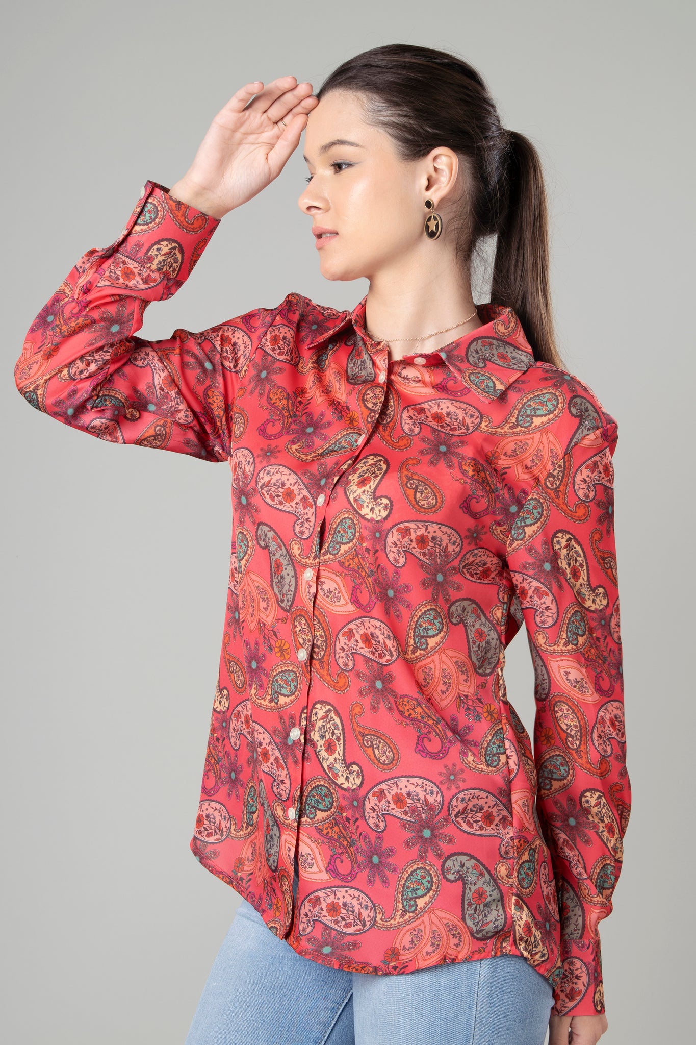 Abstract Paisley Shirt For Women