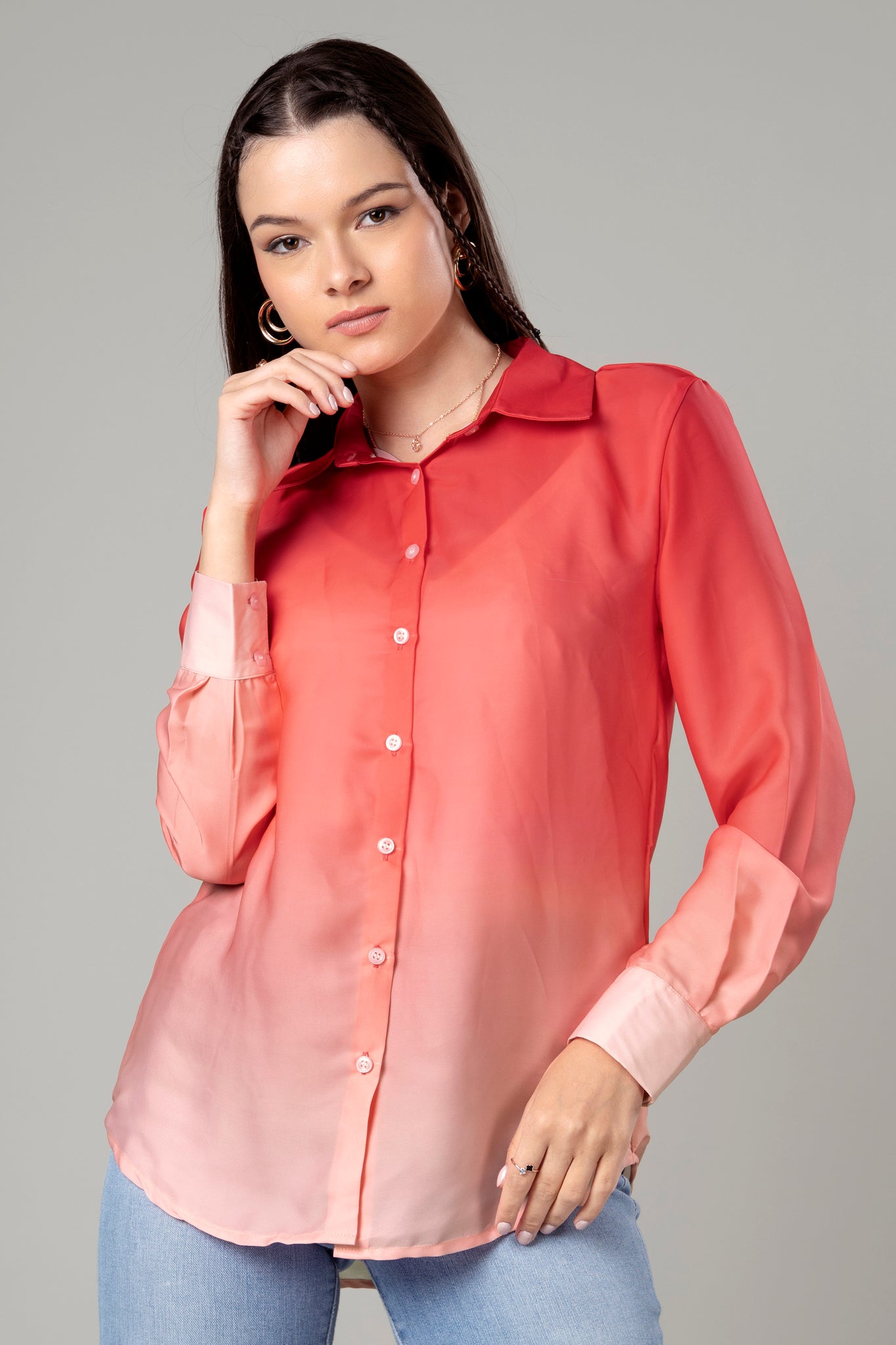 Trendy Red Ombre Shirt For Women
