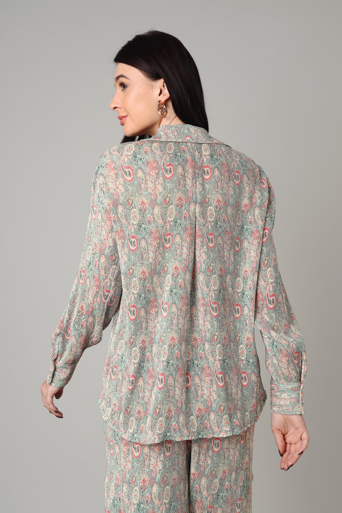 Vintage Paisley Pleated Shirt For Women