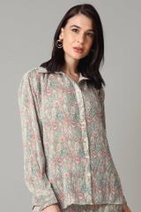 Vintage Paisley Pleated Shirt For Women