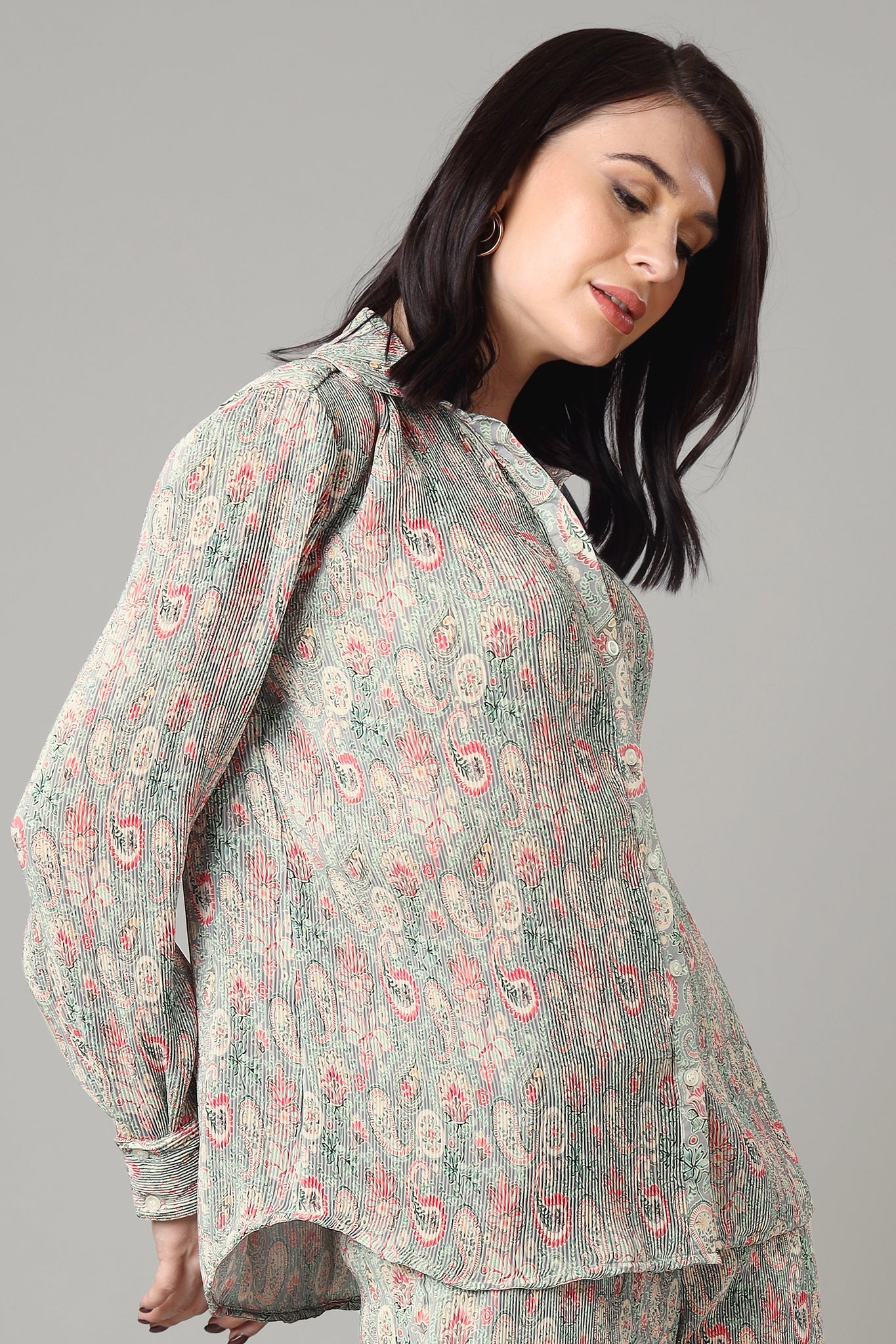 Vintage Paisley Pleated Shirt For Women