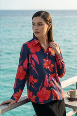 Majestic Blue Floral Shirt For Women