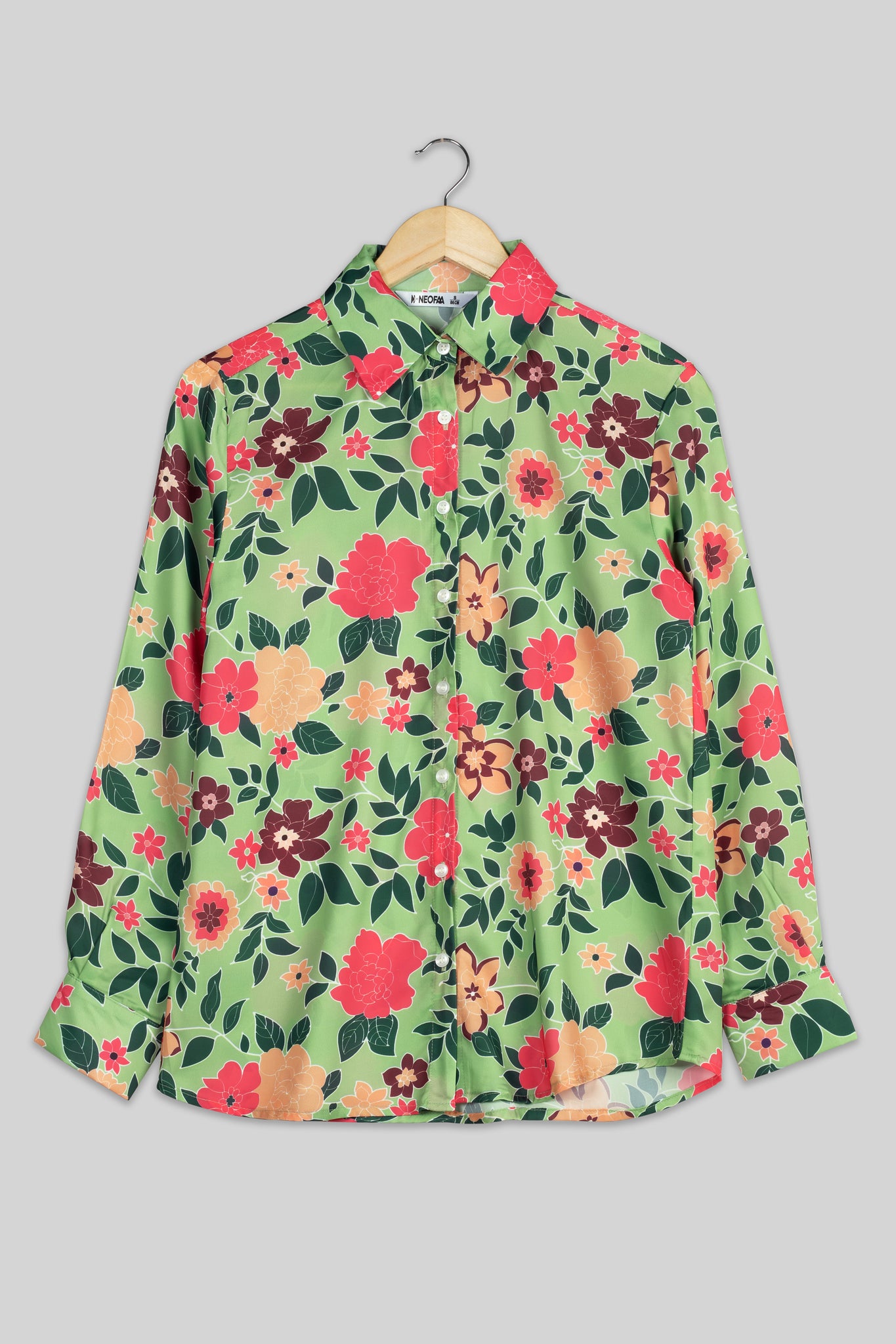 Vintage Green Floral Shirt For Women