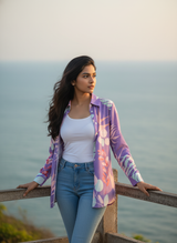 Vintage Purple Leafage Shirt For Women