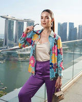 Trendy Blue Floral Shirt For Women