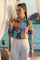 Trendy Blue Floral Shirt For Women