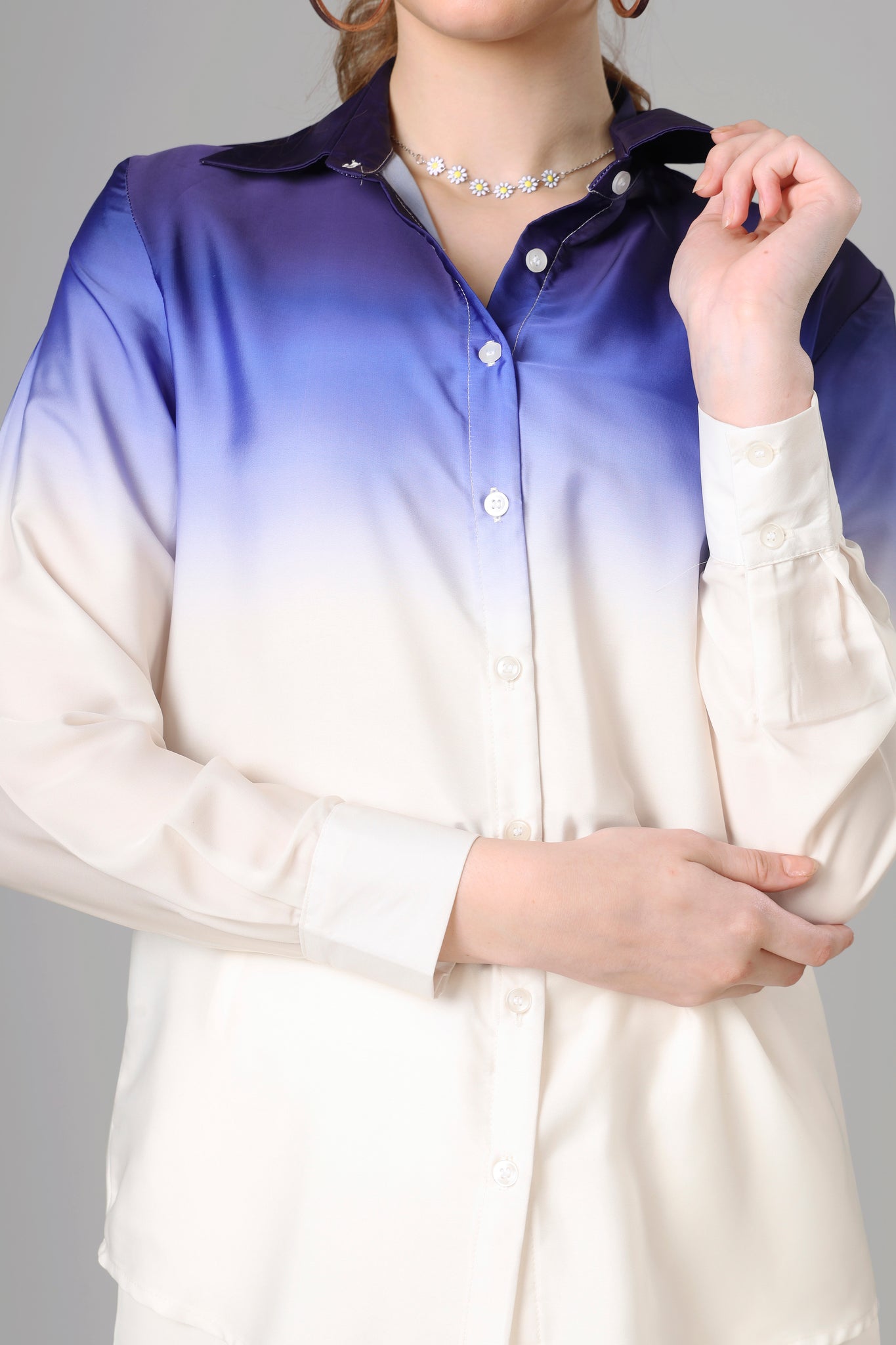 Designer Blue Ombre Shirt For Women