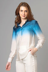 Designer Blue Ombre Shirt For Women