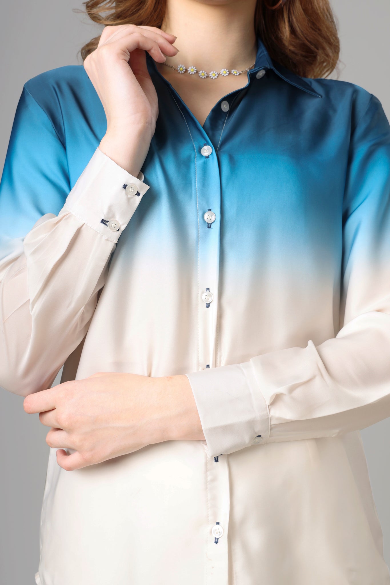 Designer Blue Ombre Shirt For Women
