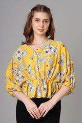 Vintage Yellow Floral Top For Women