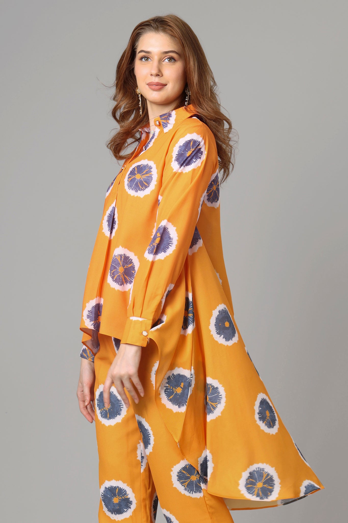 Exclusive Orange Dip Hem Oversized Shirt For Women