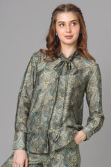 Bestselling Paisley Tie-Up Neck Shirt For Women
