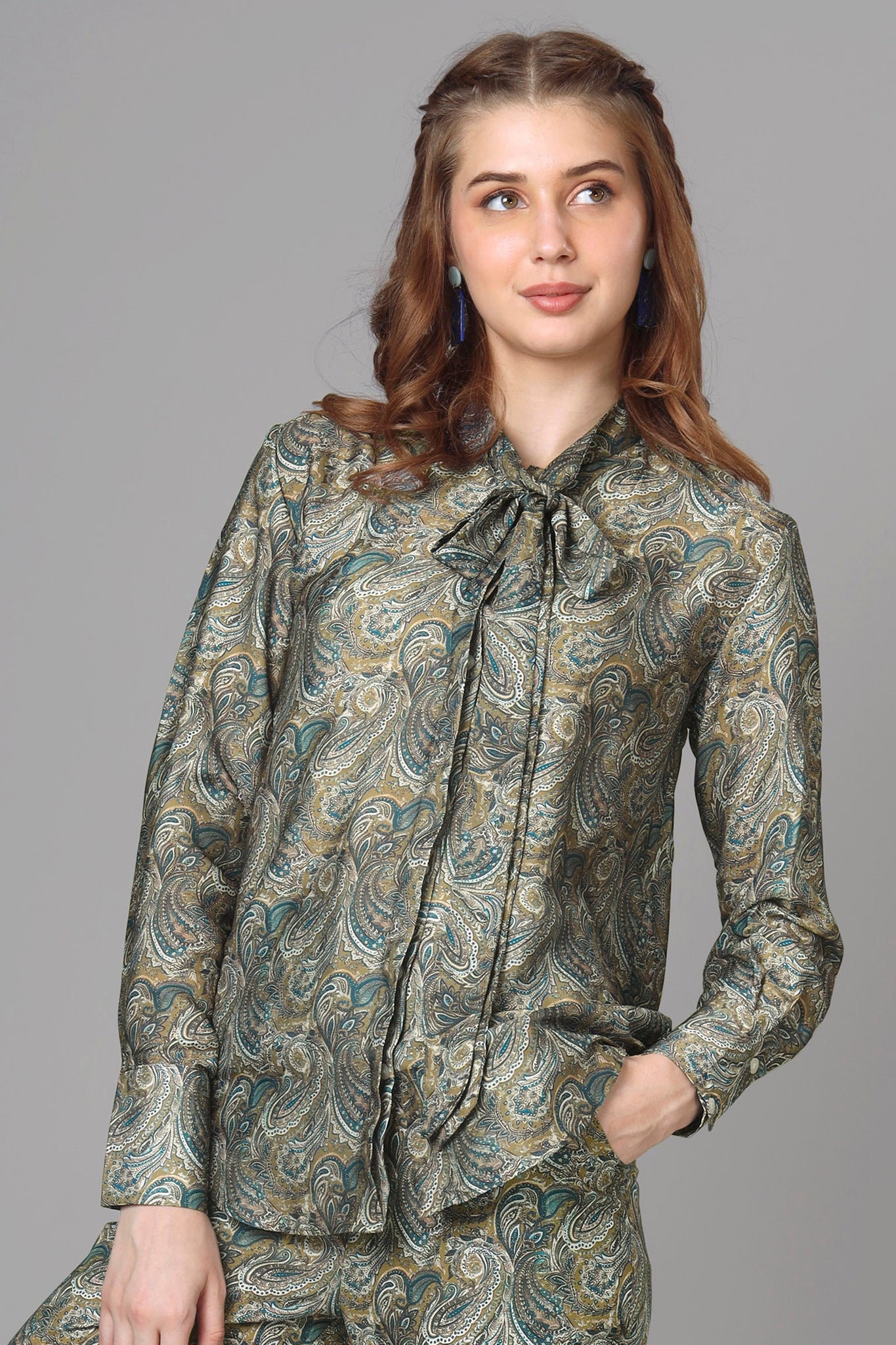 Bestselling Paisley Tie-Up Neck Shirt For Women