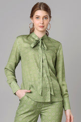 Seamless Floral Tie-Up Neck Shirt For Women