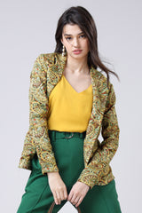 Yellow Paisley Vintage Front Pocket Jacket For Women