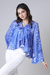 Floral  Tie-Up Neck Flared Sleeves Top