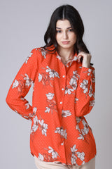 Red Floral Regular Fit Women's Shirt