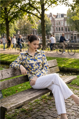 Blue Floral Long Sleeves Casual Shirt