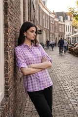 Women Regular Fit Checkered Short Sleeve Casual Shirt