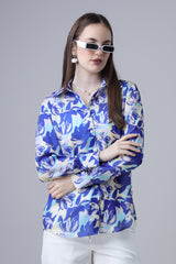 Women Royal Blue Floral Reguler Fit Shirt