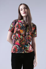 Multi Colored Velvet Designer Short Sleeve Women's Shirt