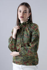 Elegant Lurex Top With Tie Up Neckline For Women