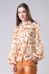 Traditional Floral Collar Neck Shirt For Women