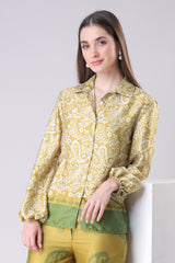 Ethnic Floral Collar Neck Shirt For Women
