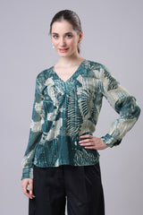 Gold Metallic Aqua Puff Sleeve Top
