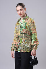 Trendy Green Abstract Golden Shirt