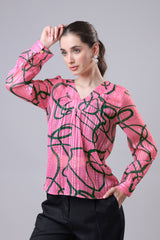 Gold Metallic Abstract Puff Sleeve Top