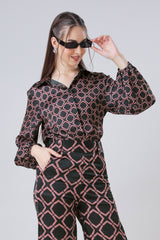 Trendy Black Geometric Collar Neck Shirt For Women