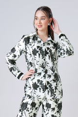 Black Floral Women's Regular Fit Spread-Collar Shirt
