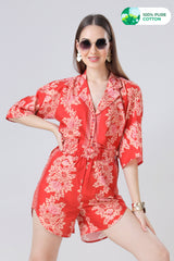 Traditional Foral Short Sleeve Cotton Shirt For Women