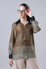 Geometric Chemistry Color Block Collar Shirt For Women